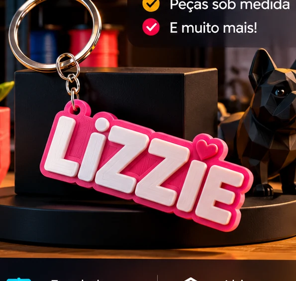 Chaveiro personalizado ilustrativo com nome Lizzie